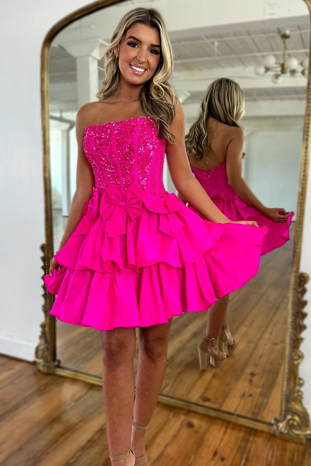 Sparkly Fluffy Fuchsia Tight Short Homecoming Dress with Ruffles – BIZTUNNEL