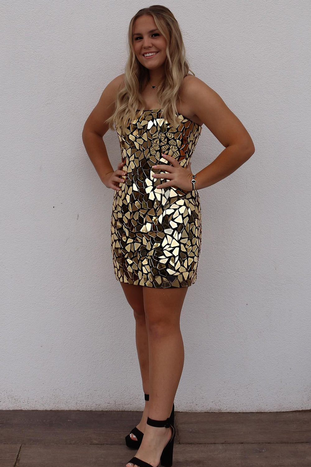 Sparkly Gold Mirror Short Tight Homecoming Dress Sparkly Gold Mirror Short Tight Homecoming Dress