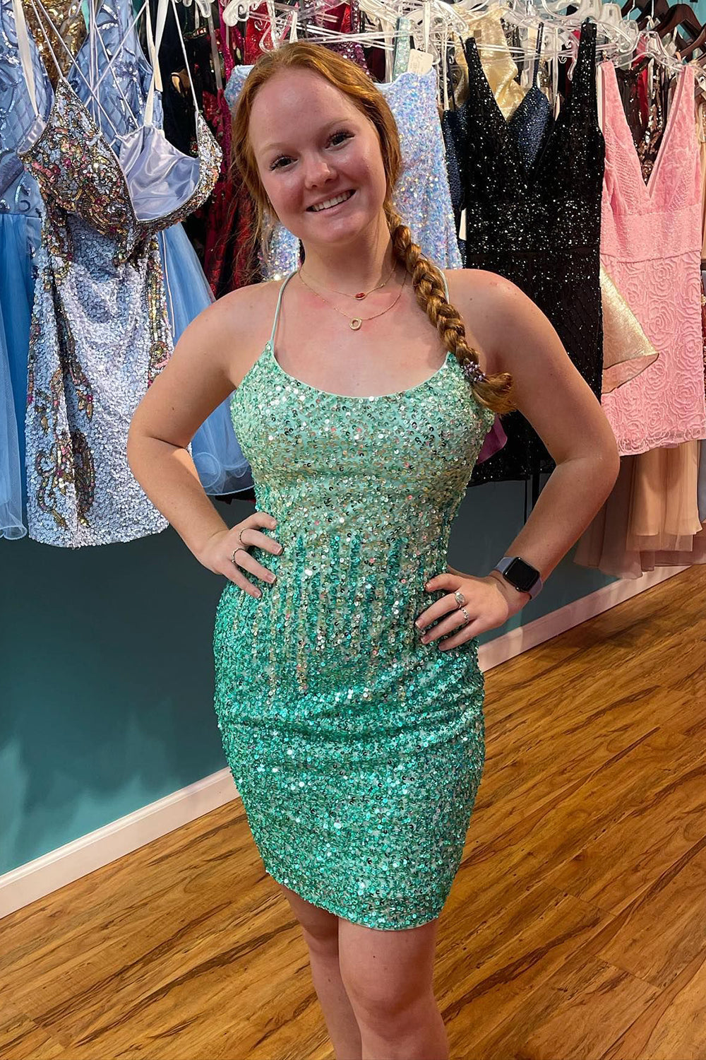 navy blue and gold homecoming dress Misshow Sparkly Black Sequins Tight Short Homecoming Dress/Mini Dress With Appliques main image 1