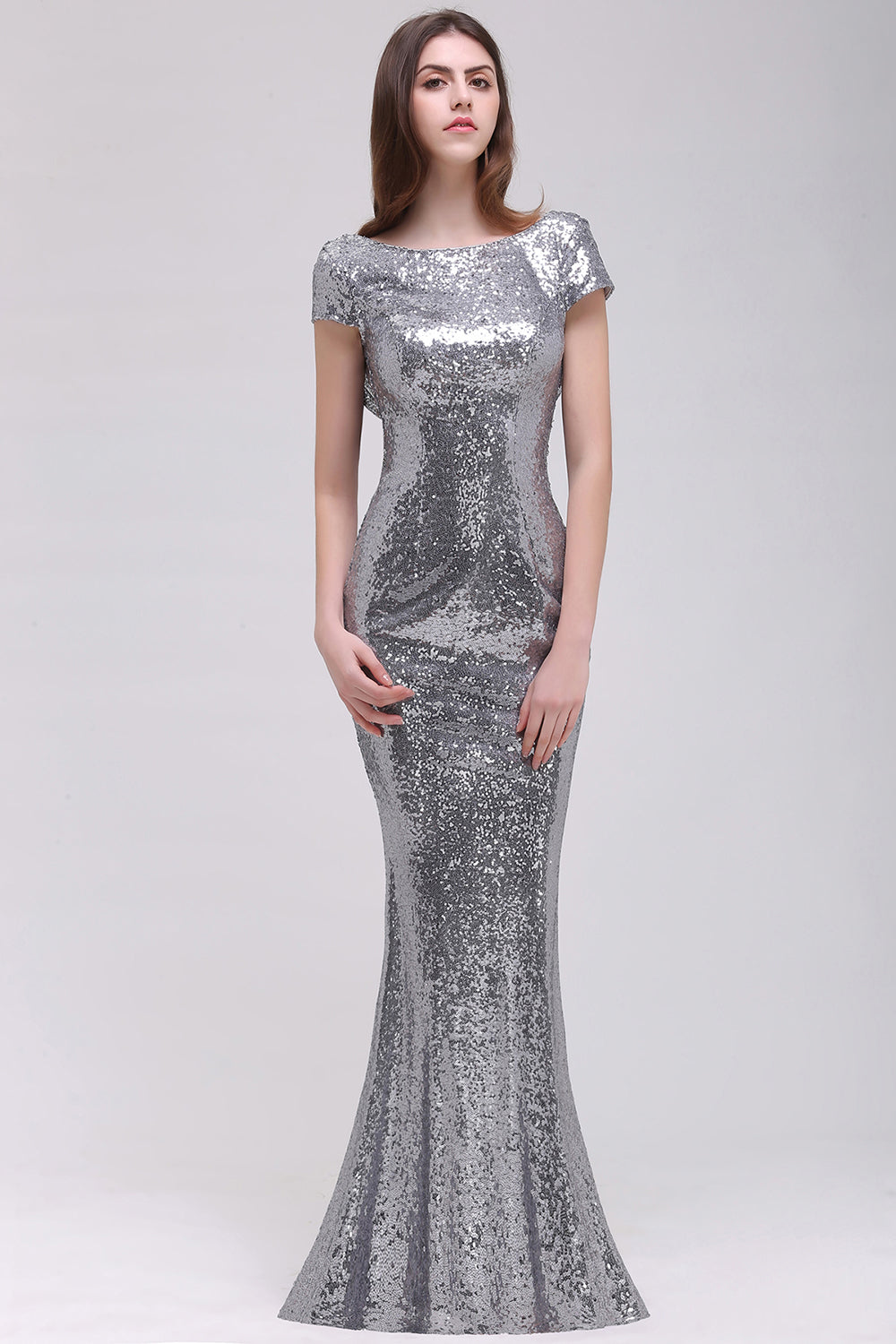 Mermaid Scoop Saitn Sequins Backless Prom Dress LBQ3799 main image 1