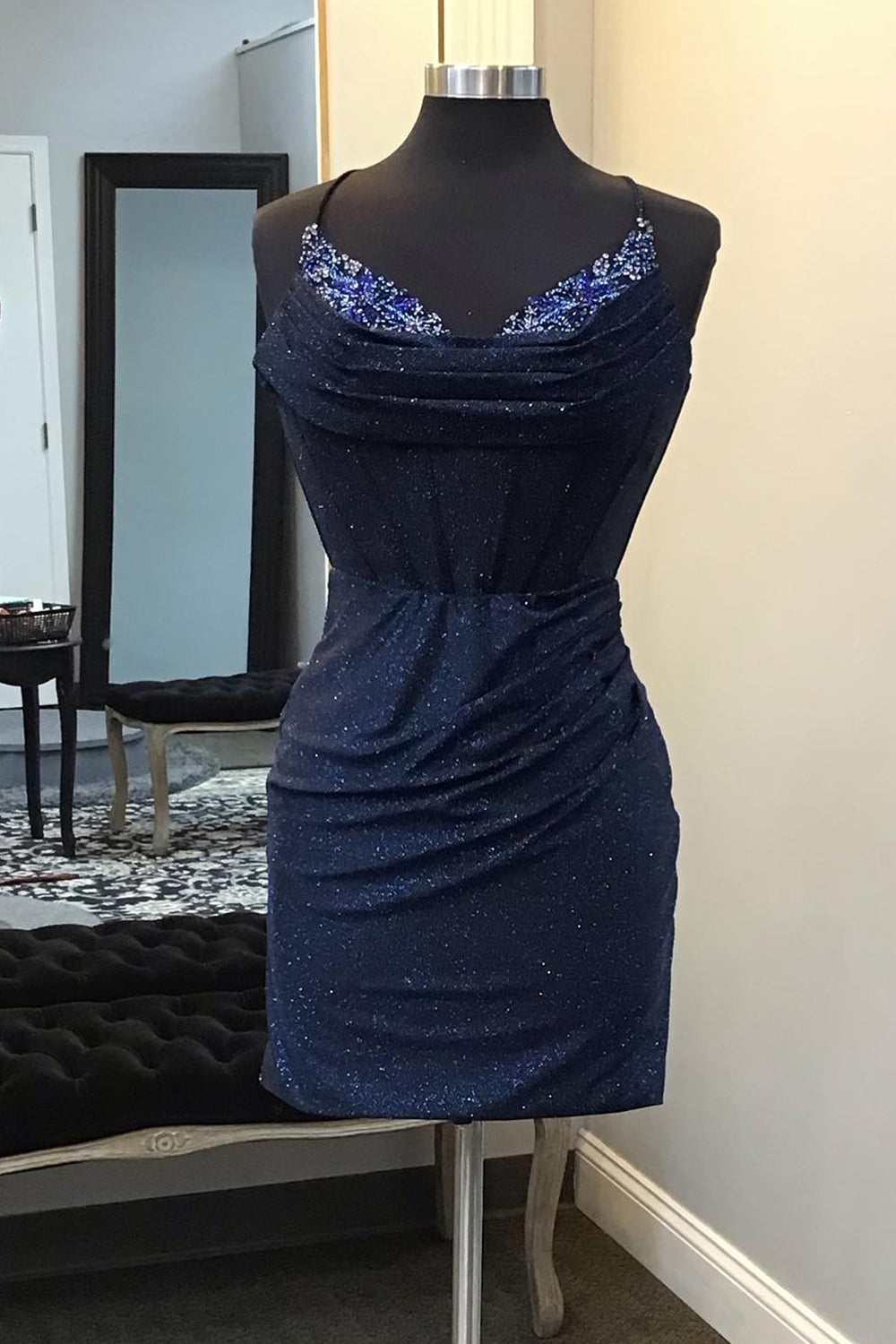 navy blue tight homecoming dress Sparkly Navy Beaded Corset Tight Short Homecoming Dress