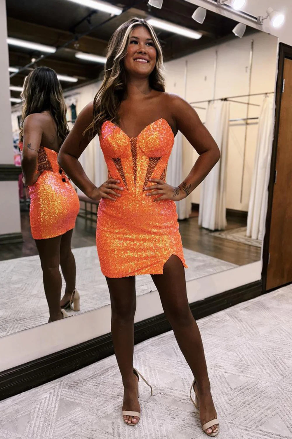 orange corset dress short A-line Cowl Pleated Short/Mini Silk Like Satin Corset Homecoming Dress
