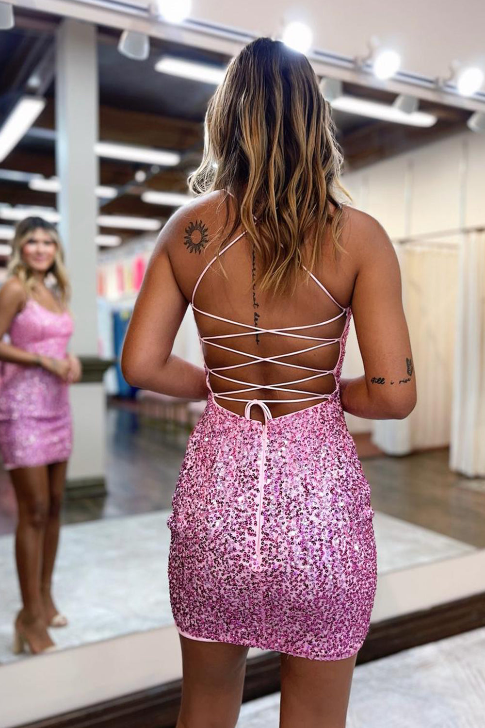 Sparkly Pink Tight Yellow Sequins Homecoming Dress – BIZTUNNEL