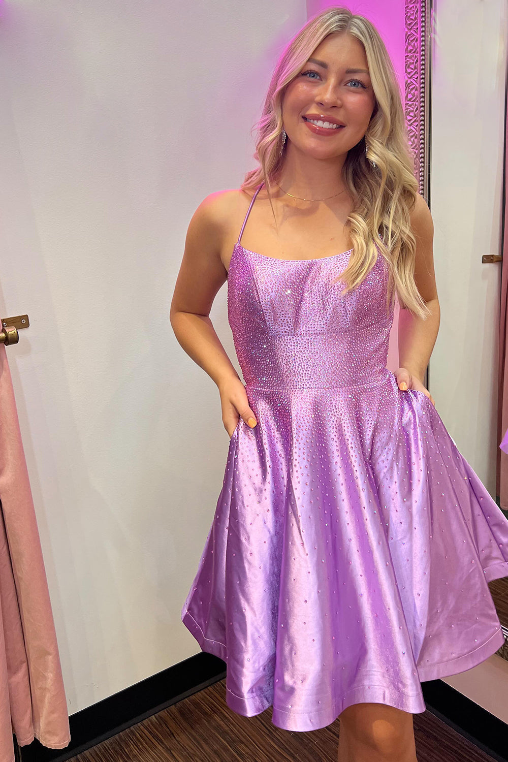 Sparkly Purple Beaded A-Line Lace-Up Back Short Homecoming Dress with – BIZTUNNEL