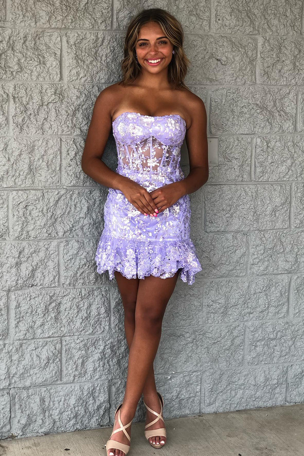 Sparkly Purple Corset Tight Short Lace Homecoming Dress Sparkly Purple Corset Tight Short Lace Homecoming Dress