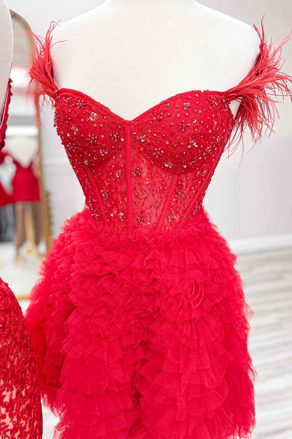 red corset homecoming dress Strapless Red Corset Homecoming Dress with Bow Red / US16W