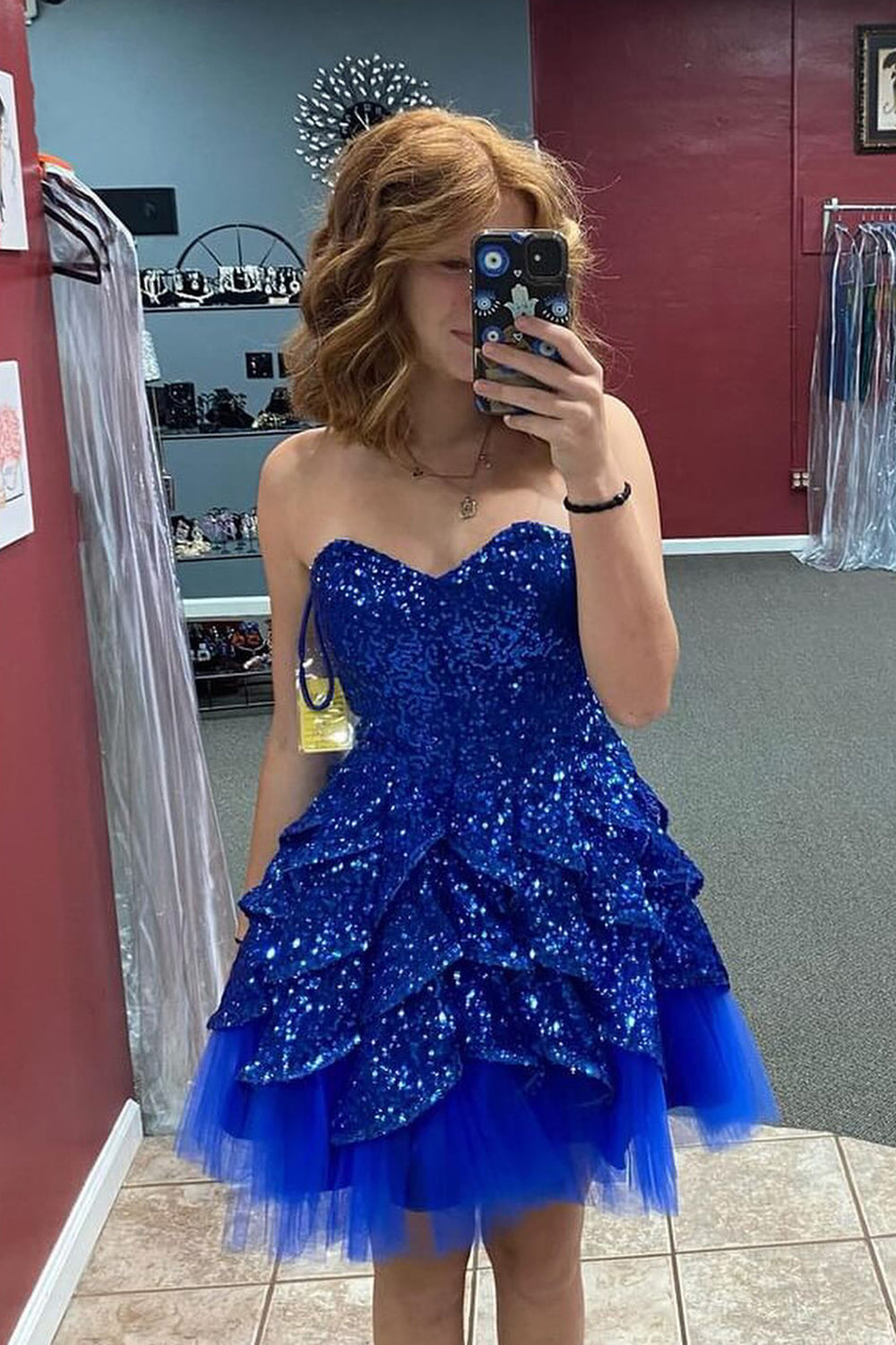 Sparkly Royal Blue Ruffled Strapless Short Homecoming Dress – BIZTUNNEL