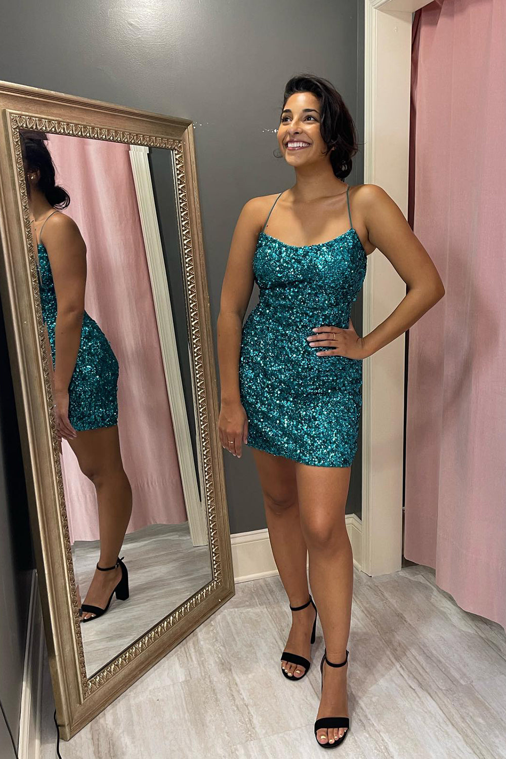 Sparkly Turquoise Sequined Tight Short Homecoming Dress Sparkly Turquoise Sequined Tight Short Homecoming Dress