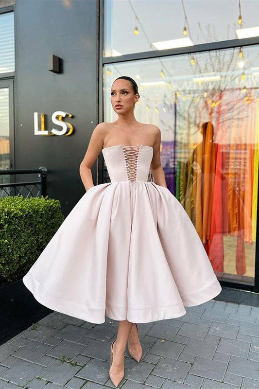 Strapless Short A-Line Prom Dress with Pockets Strapless Short A-Line Prom Dress with Pockets