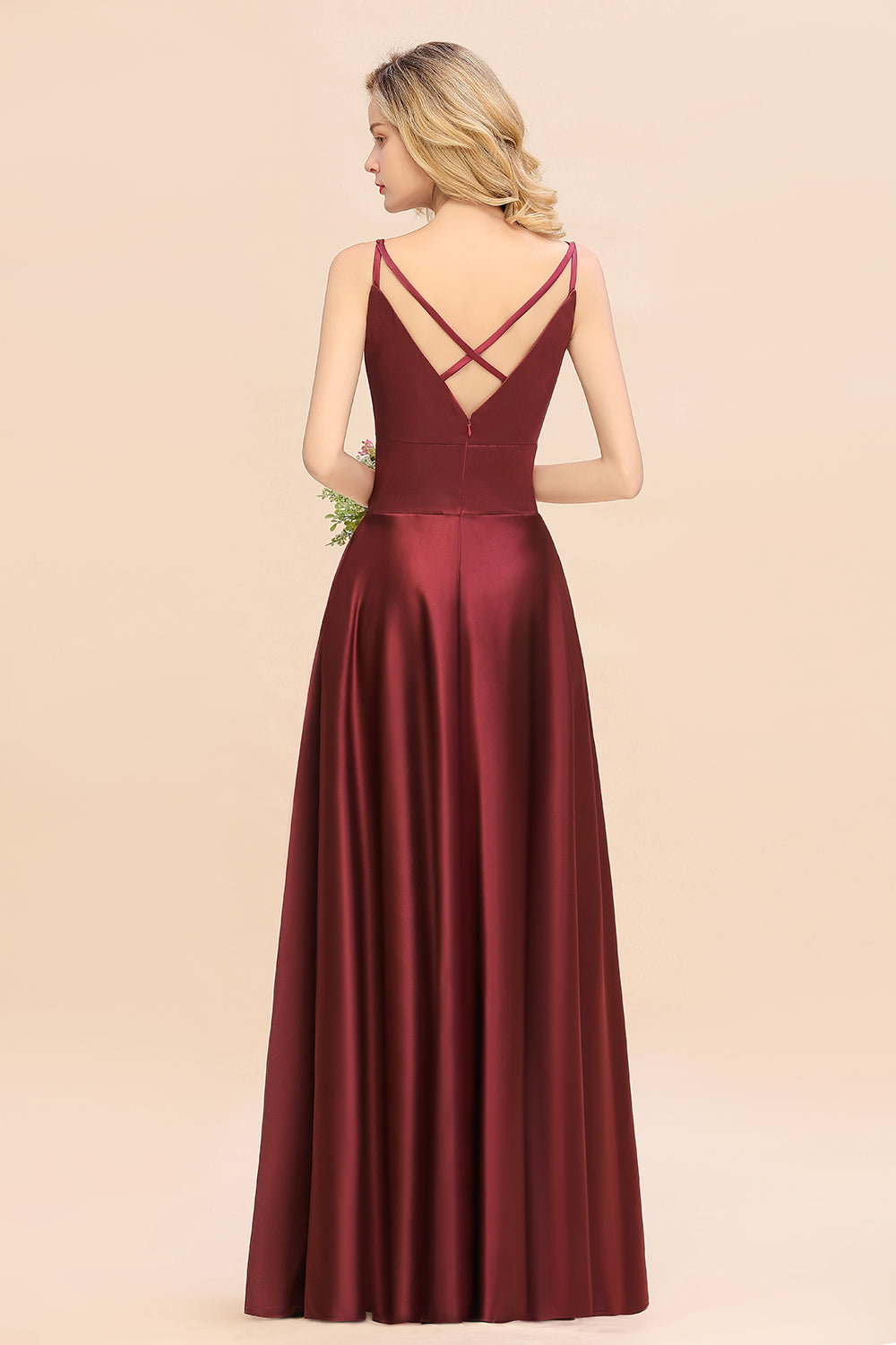 Stunning Long A-Line V-Neck Spaghetti Straps Satin Bridesmaid Dress Stunning Long A-Line V-Neck Spaghetti Straps Satin Bridesmaid Dress