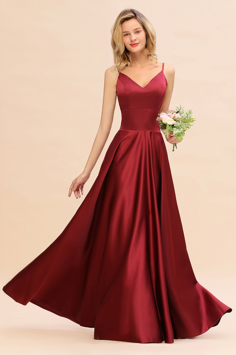 Stunning Long A-Line V-Neck Spaghetti Straps Satin Bridesmaid Dress Stunning Long A-Line V-Neck Spaghetti Straps Satin Bridesmaid Dress