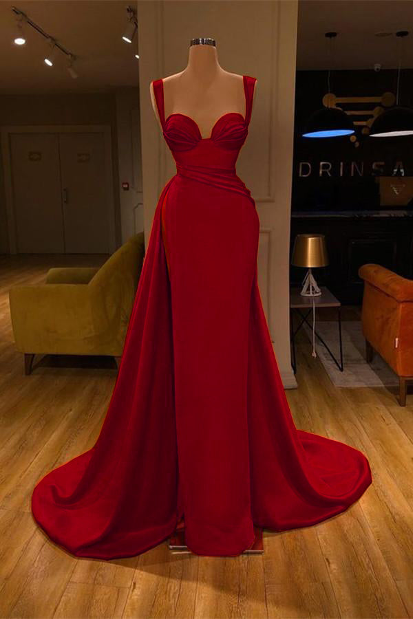 Stunning Long Sweetheart Mermaid Satin Prom Dresses with High Slit   BIZTUNNEL