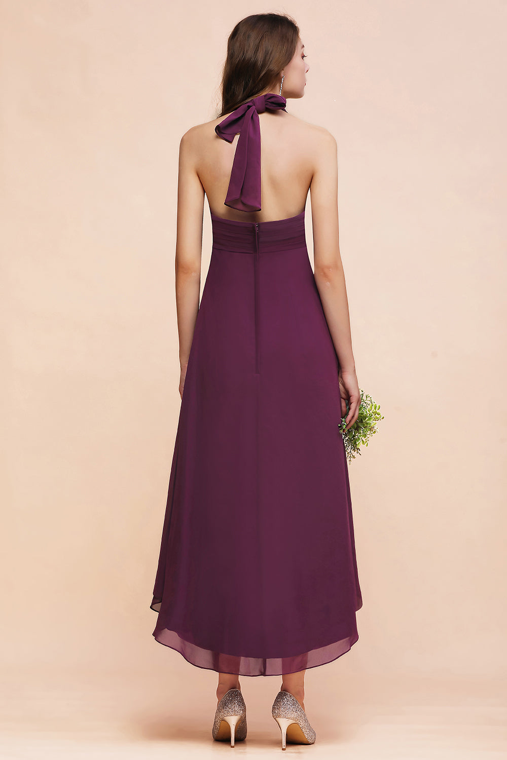 Stylish Grape A-line Halter Chiffon High Low Bridesmaid Dress Stylish Grape A-line Halter Chiffon High Low Bridesmaid Dress