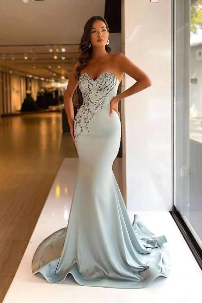 Beautiful Sweetheart Long Sleeves Satin Mermaid Prom Dresses main image 1