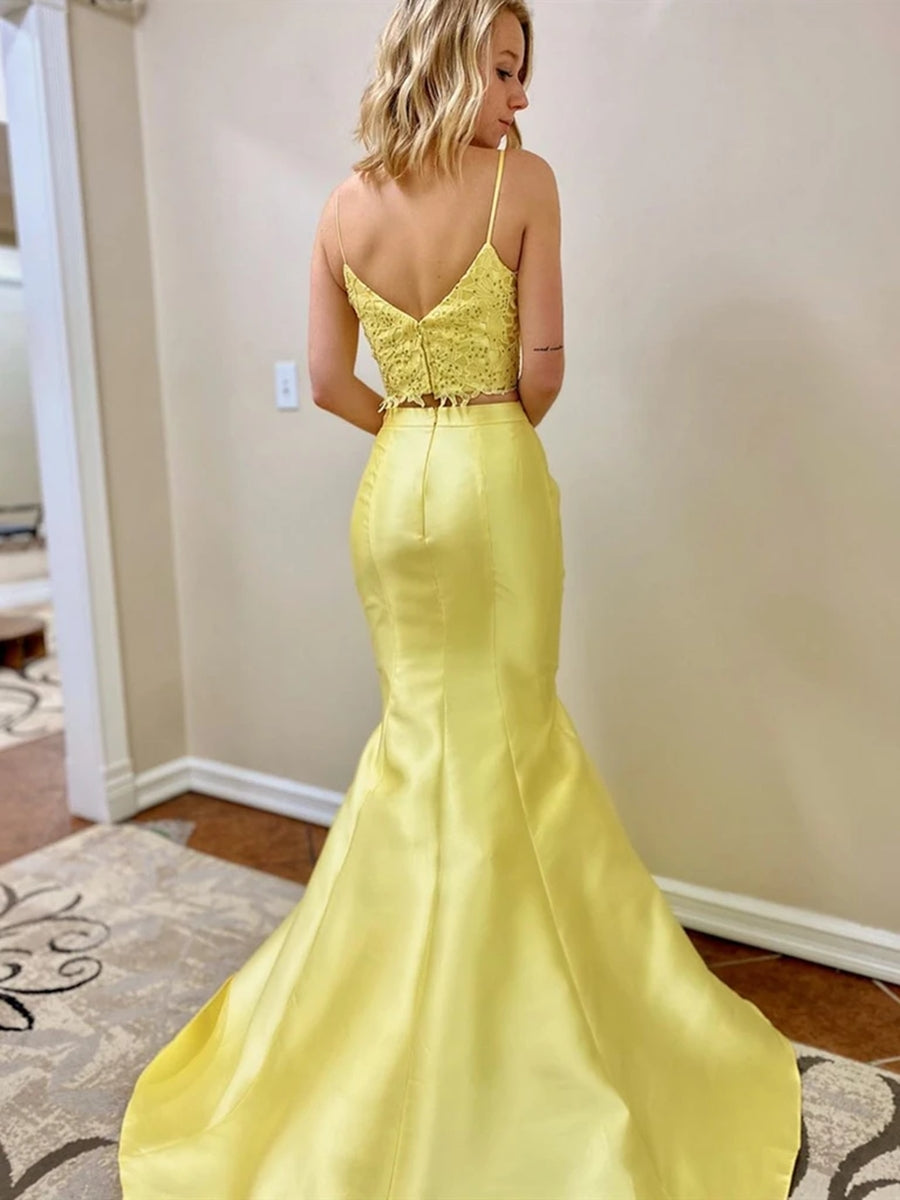 two piece yellow homecoming dresses O Neck Prom Dresses Long Robes De Cocktail Sleeveless Beaded Yellow A Line Tiered Tulle Prom G on Luulla