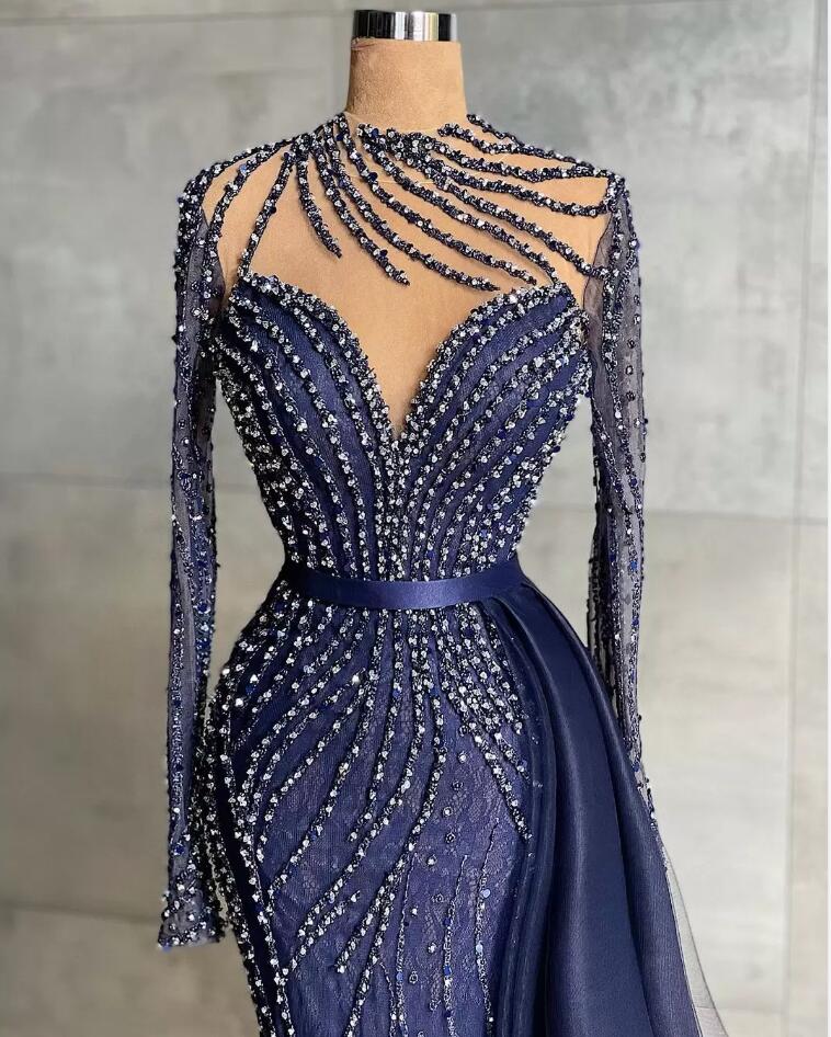 Gorgeous Mermaid Long Sleeves High Neck Floor-Length Applique Tulle Prom Dresses main image 0