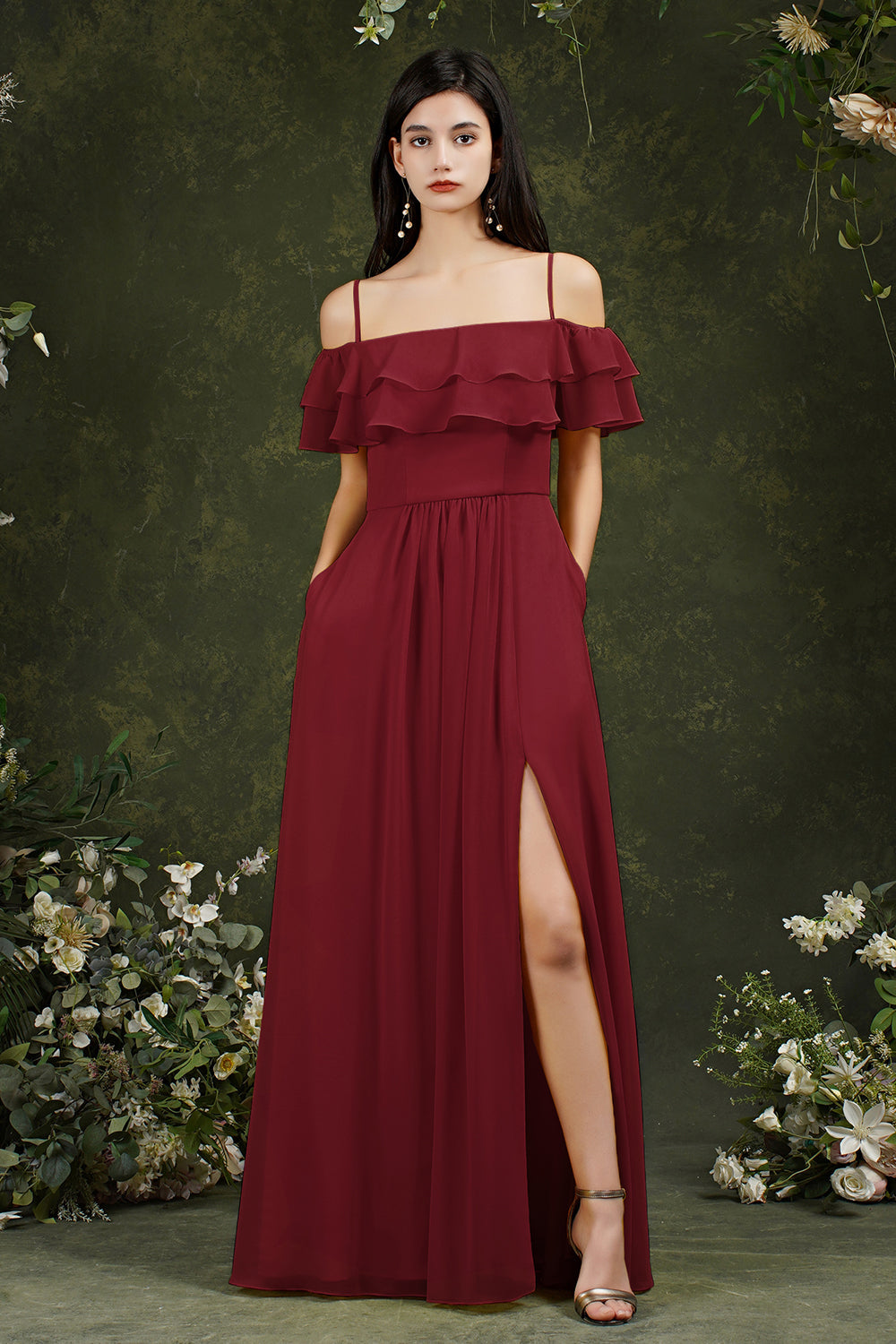 Vintage Long A-line Backless Front Split Chiffon Bridesmaid Dress With Pockets Vintage Long A-line Backless Front Split Chiffon Bridesmaid Dress With Pockets