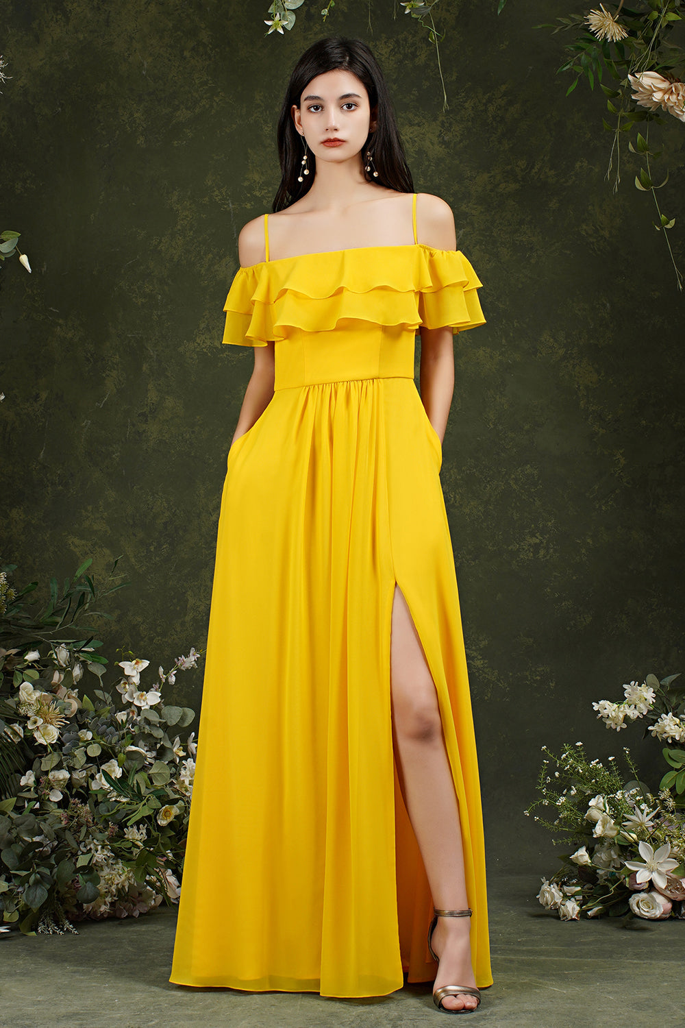 Vintage Long A-line Backless Front Split Chiffon Bridesmaid Dress With Pockets Vintage Long A-line Backless Front Split Chiffon Bridesmaid Dress With Pockets