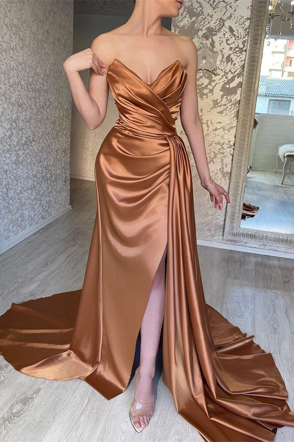 Vintage Long Sweetheart Pleated Ruffles Mermaid Prom Dress with Split