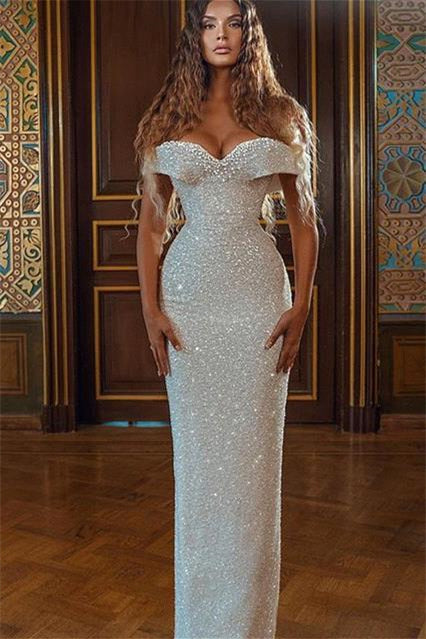 White Sequins Sweetheart Off-the-shoulder Mermaid Long Prom Dress White Sequins Sweetheart Off-the-shoulder Mermaid Long Prom Dress