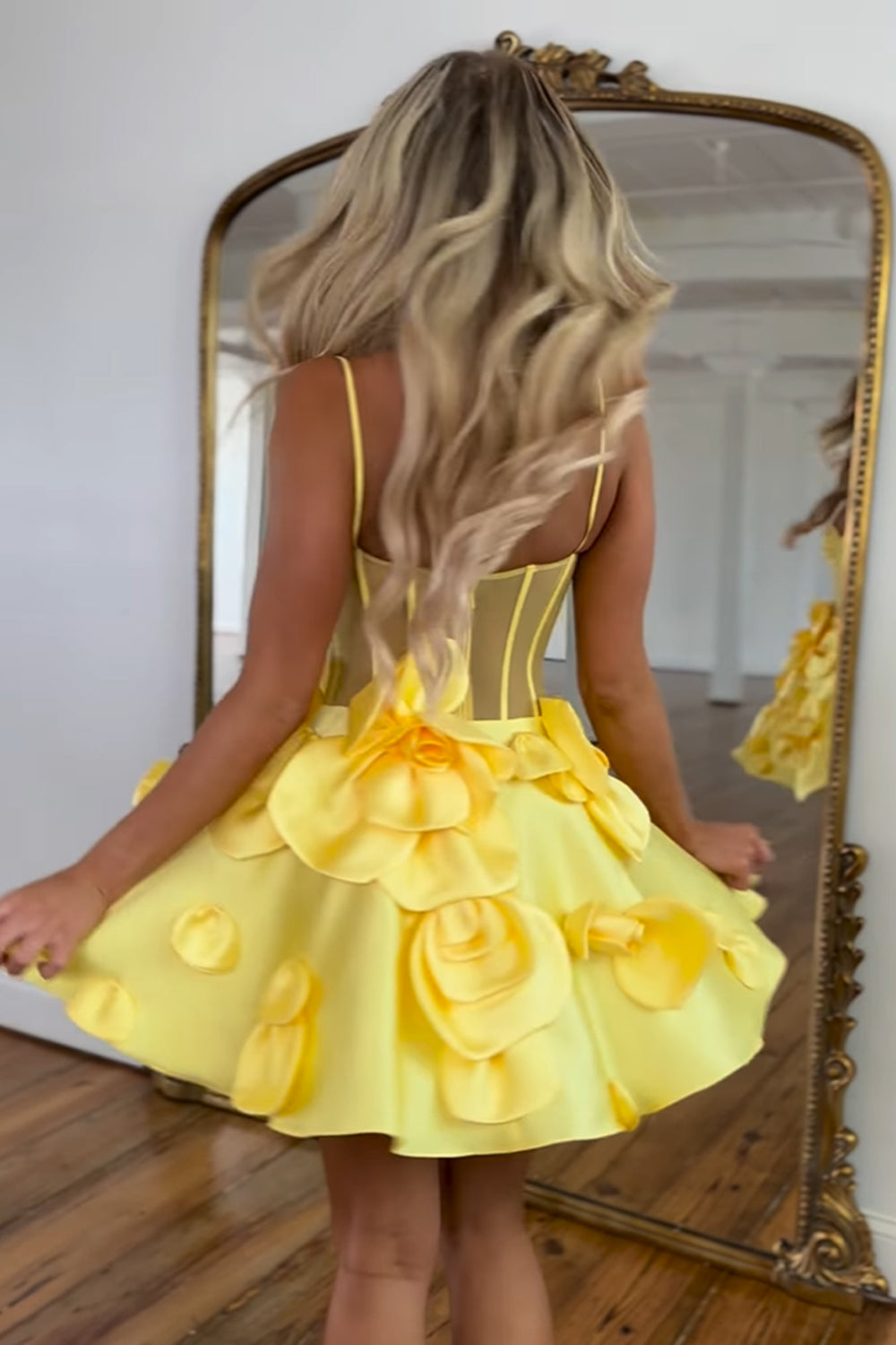yellow corset homecoming dress 2026 Homecoming Dress Straight Short Short Sleeves Daffodil Floral