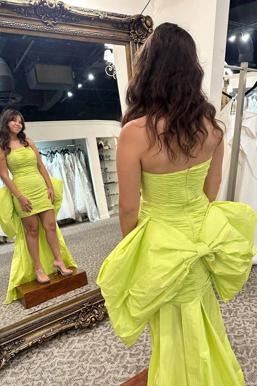 tight yellow homecoming dresses Sweetheart Tiered Short Dress With Bow – BIZTUNNEL Size:10 US | 43 EU EVSP26WD087-MOD Cute Black Stain Backless Sheath style Fabric