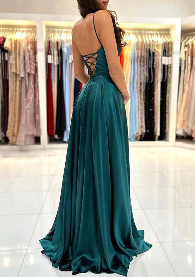 strapless open back dress A-line Square Neckline Spaghetti Straps Backless Long Prom Dress with –  BIZTUNNEL