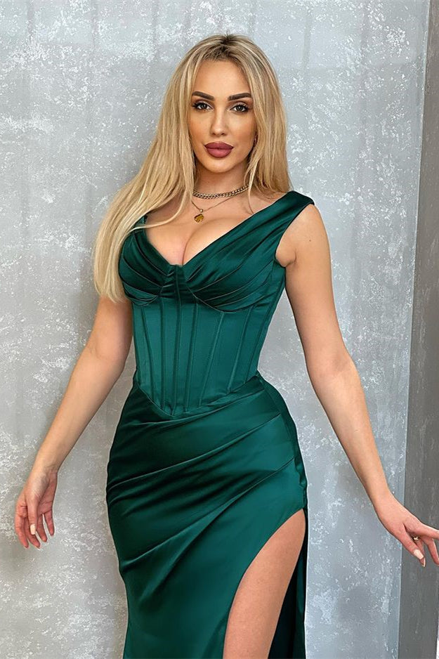 slim fit dress slacks Talula Dark Green Extreme Cowl-Neck Maxi Dress With Sash And Front-H – Club  L London