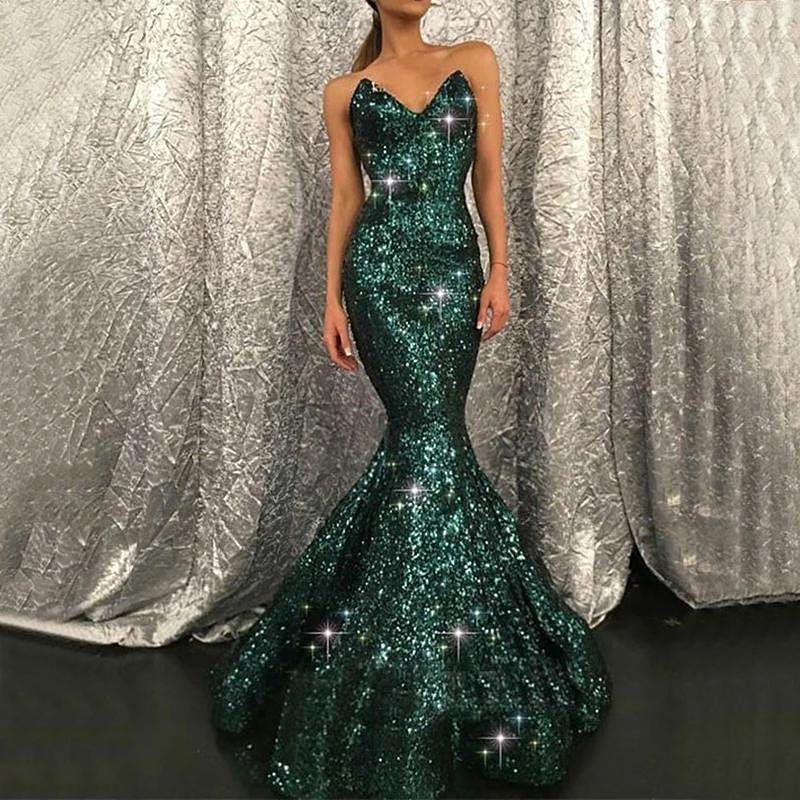 green emerald velvet dress Emerald Green Sequin Off Shoulder Long Sleeve Customized Prom Dress main image 1