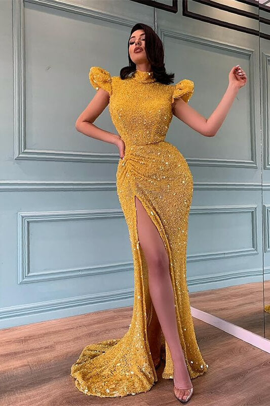 Long Sequined High Neck Beaded Mermaid Prom Dress With Split Long Sequined High Neck Beaded Mermaid Prom Dress With Split