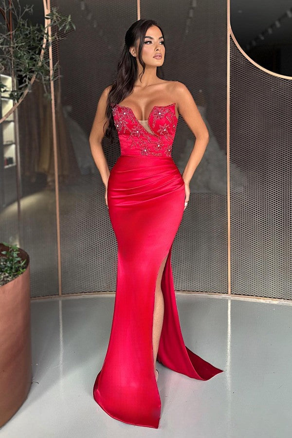 Sexy Unique Satin Halter Long Mermaid Prom Dresses With Slit Online main image 0