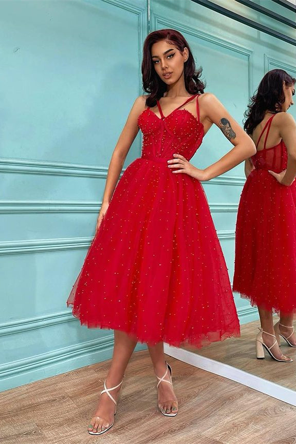 Short Red A-line Sweetheart Tulle Backless Prom Dresses Short Red A-line Sweetheart Tulle Backless Prom Dresses