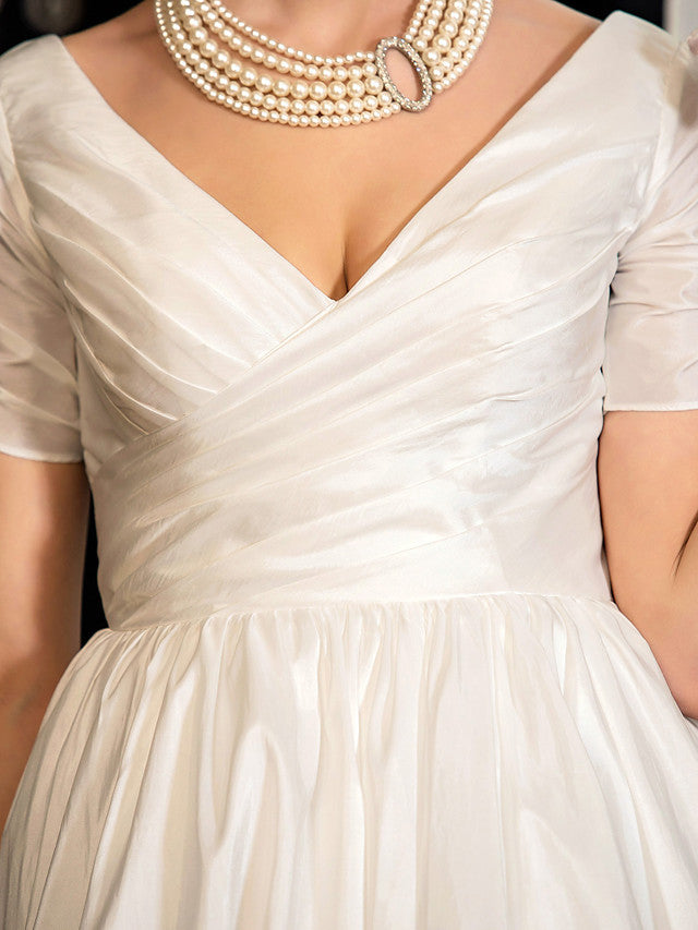 1950s Vintage Short A-Line V Neck Wedding Dresses with Sleeves 1950s Vintage Short A-Line V Neck Wedding Dresses with Sleeves