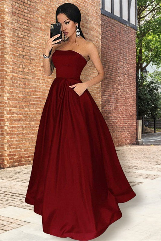 Burgundy Prom Dress With Pockets