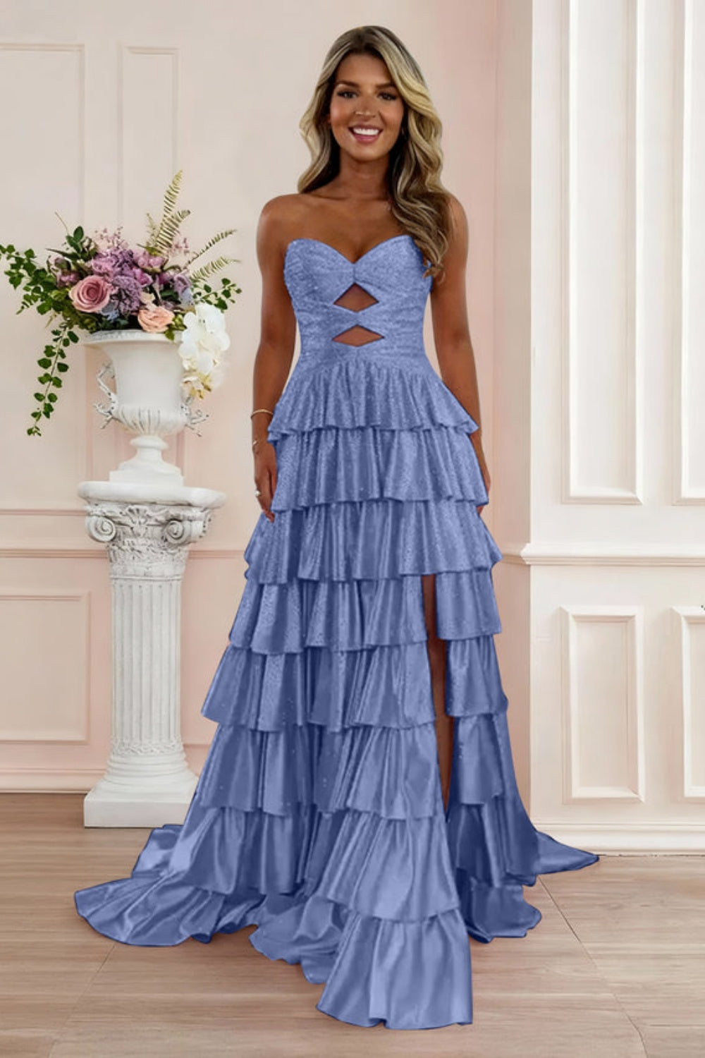 A-Line Sweetheart Prom Dress with Ruffles & Split | Strapless Long Gown A-Line Sweetheart Prom Dress with Ruffles & Split | Strapless Long Gown