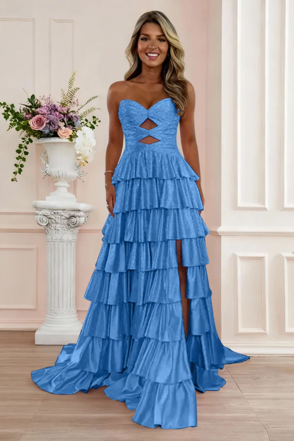 A-Line Sweetheart Prom Dress with Ruffles & Split | Strapless Long Gown A-Line Sweetheart Prom Dress with Ruffles & Split | Strapless Long Gown