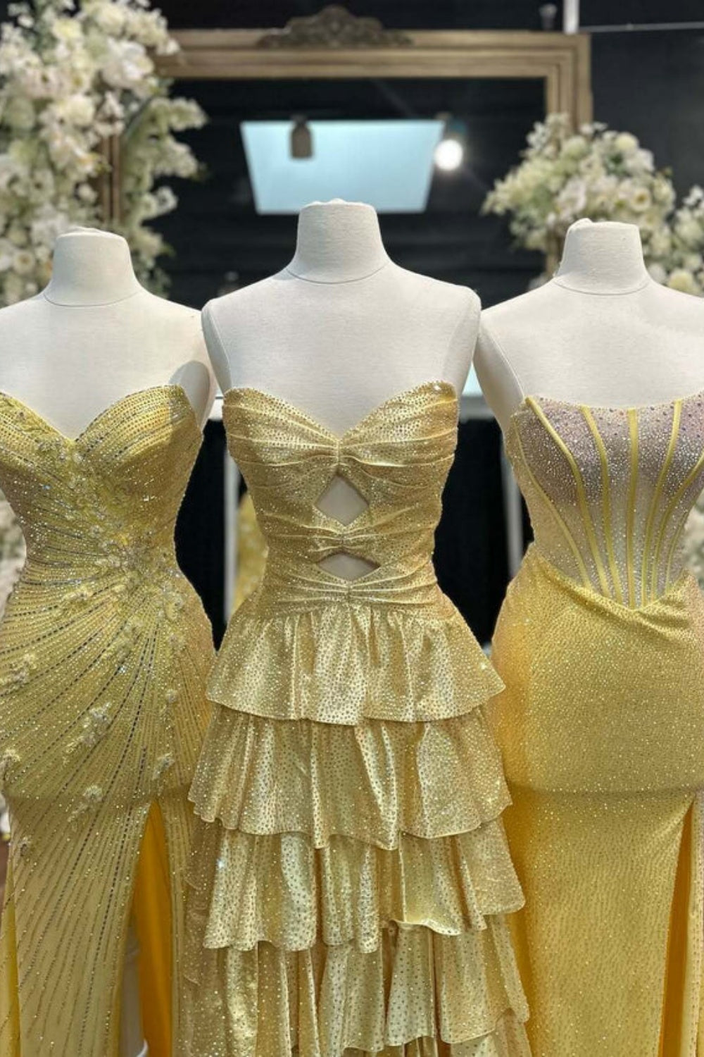 Biztunnel A-line Strapless Ruffled Long Sleeveless Sweetheart Prom Dress with Split