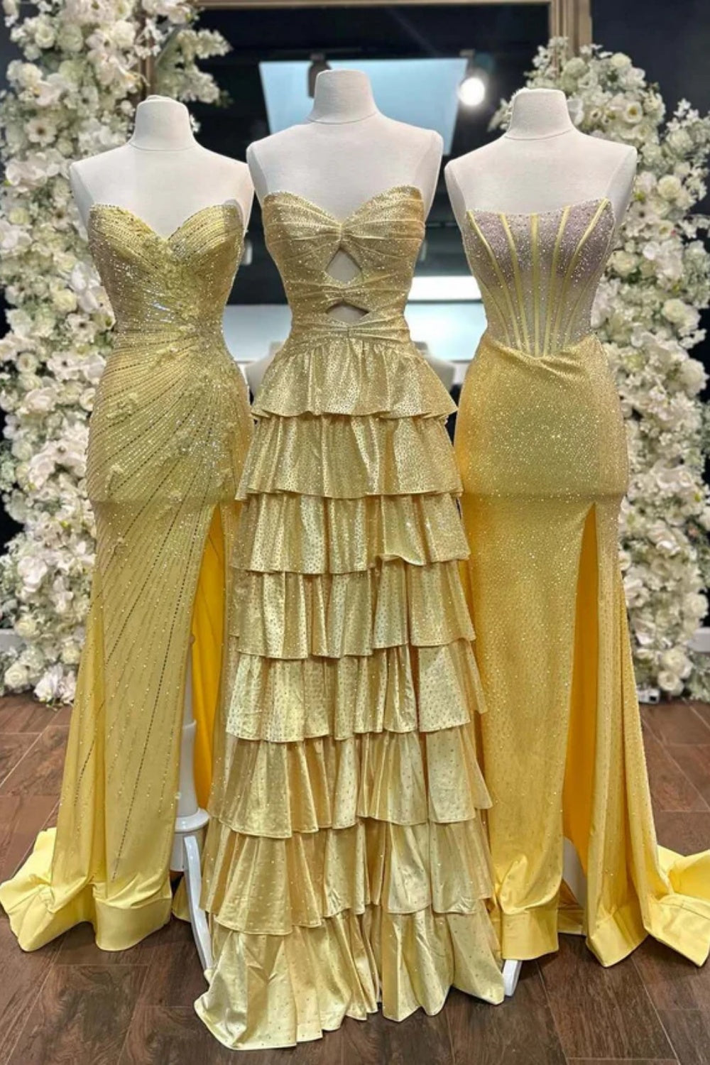 Biztunnel A-line Strapless Ruffled Long Sleeveless Sweetheart Prom Dress with Split