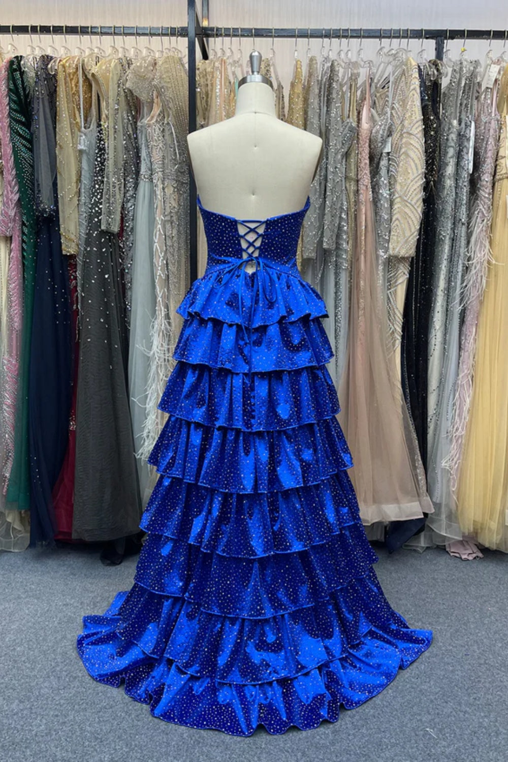 Biztunnel A-line Strapless Ruffled Long Sleeveless Sweetheart Prom Dress with Split