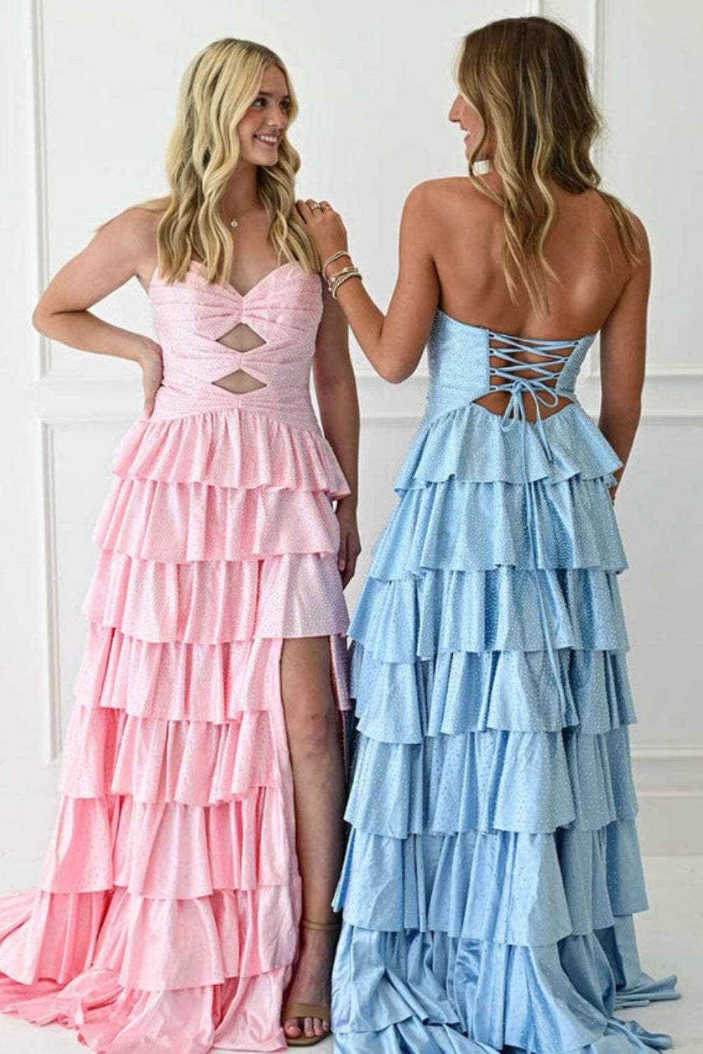 Biztunnel A-line Strapless Ruffled Long Sleeveless Sweetheart Prom Dress with Split
