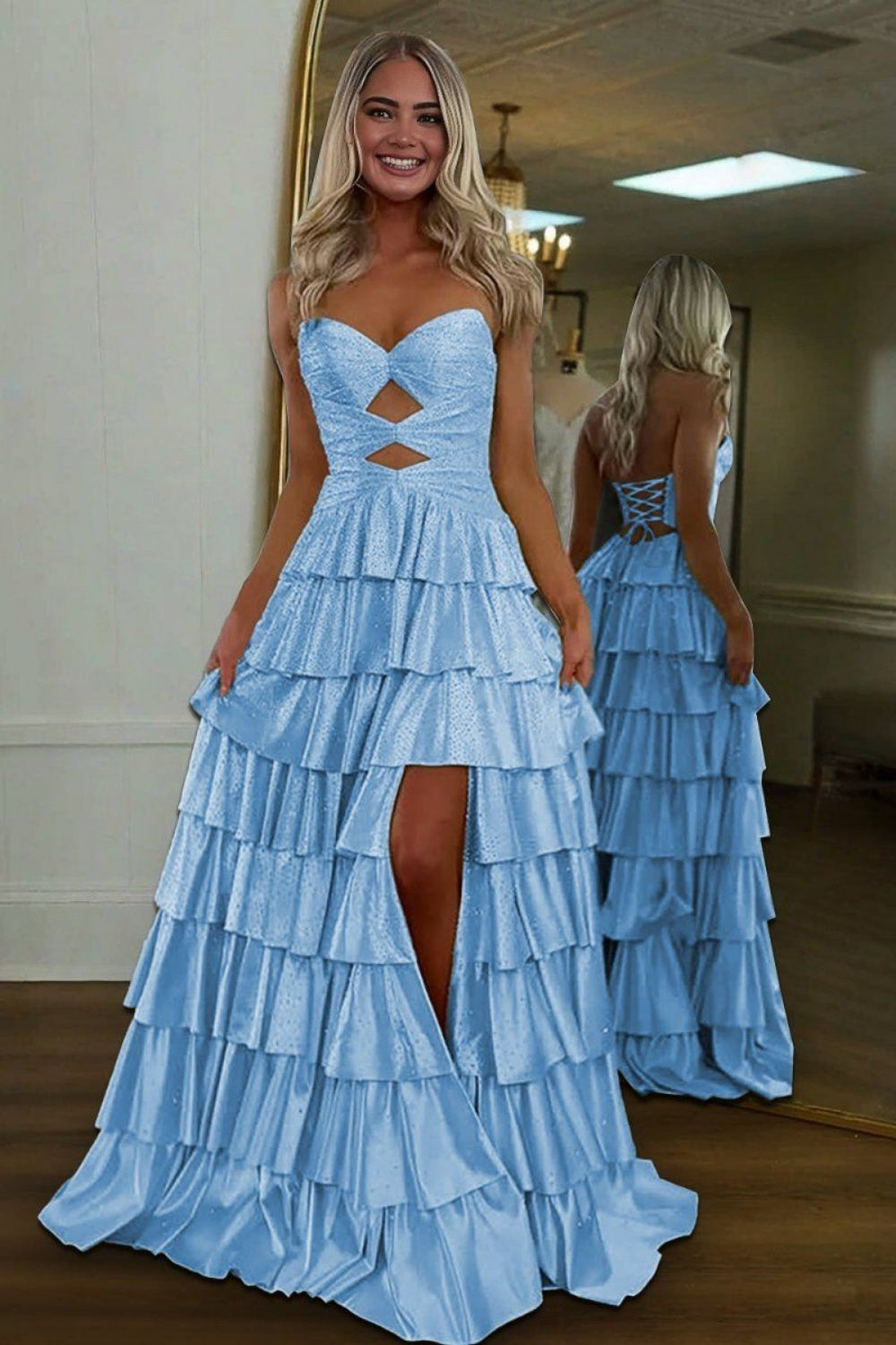 A-Line Sweetheart Prom Dress with Ruffles & Split | Strapless Long Gown A-Line Sweetheart Prom Dress with Ruffles & Split | Strapless Long Gown