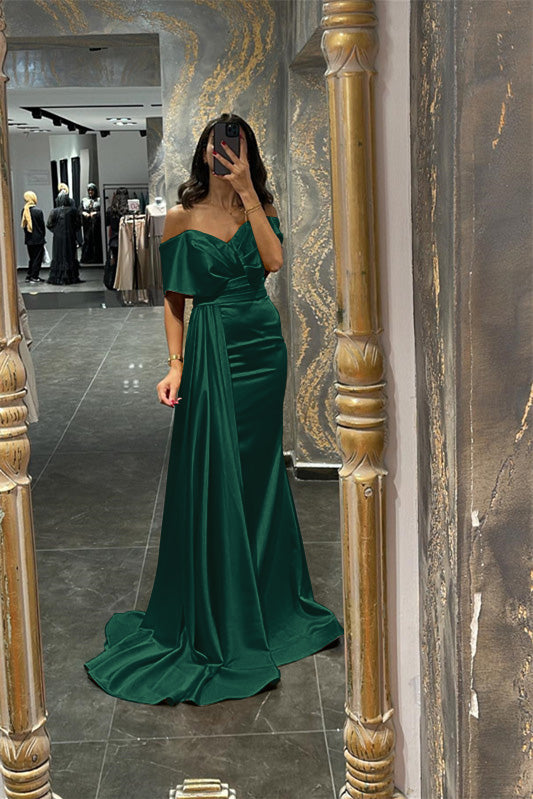 Biztunnel Amazing Orange Off-the-Shoulder Mermaid Prom Dress with Drape
