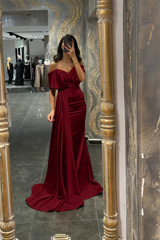 Biztunnel Amazing Orange Off-the-Shoulder Mermaid Prom Dress with Drape