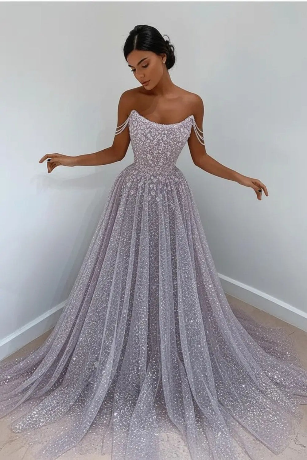 prom dresses beautiful Beautiful Tulle A-line Blue Puff Sleeves Long Prom Dress, Evening Dress, MP765