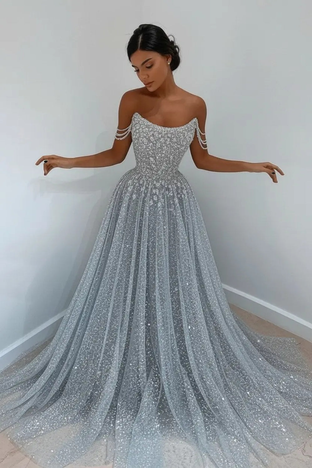 Beautiful Long A-line Scoop Sequined Prom Dress BIZTUNNEL Beautiful Long A-line Scoop Sequined Prom Dress BIZTUNNEL