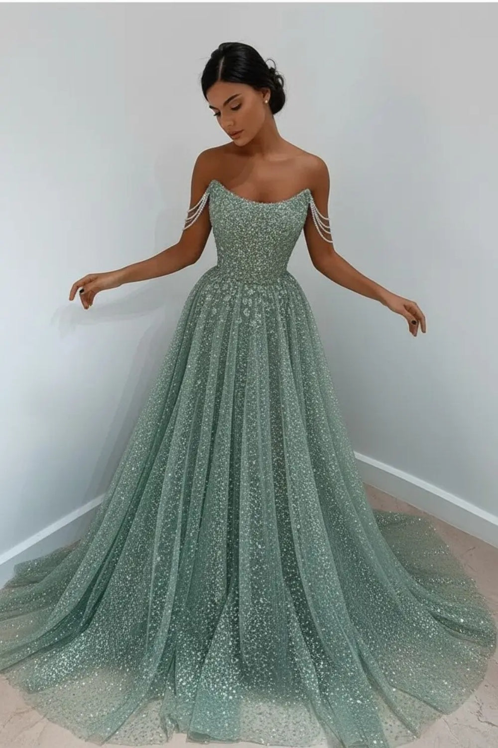 Beautiful Long A-line Scoop Sequined Prom Dress Beautiful Long A-line Scoop Sequined Prom Dress