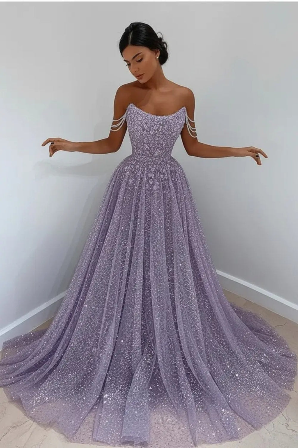 Beautiful Long A-line Scoop Sequined Prom Dress Beautiful Long A-line Scoop Sequined Prom Dress