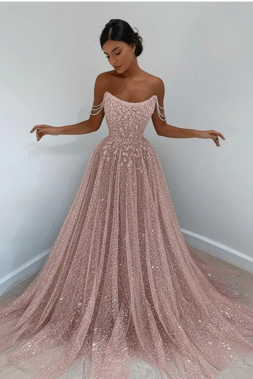 Beautiful Long A-line Scoop Sequined Prom Dress Beautiful Long A-line Scoop Sequined Prom Dress