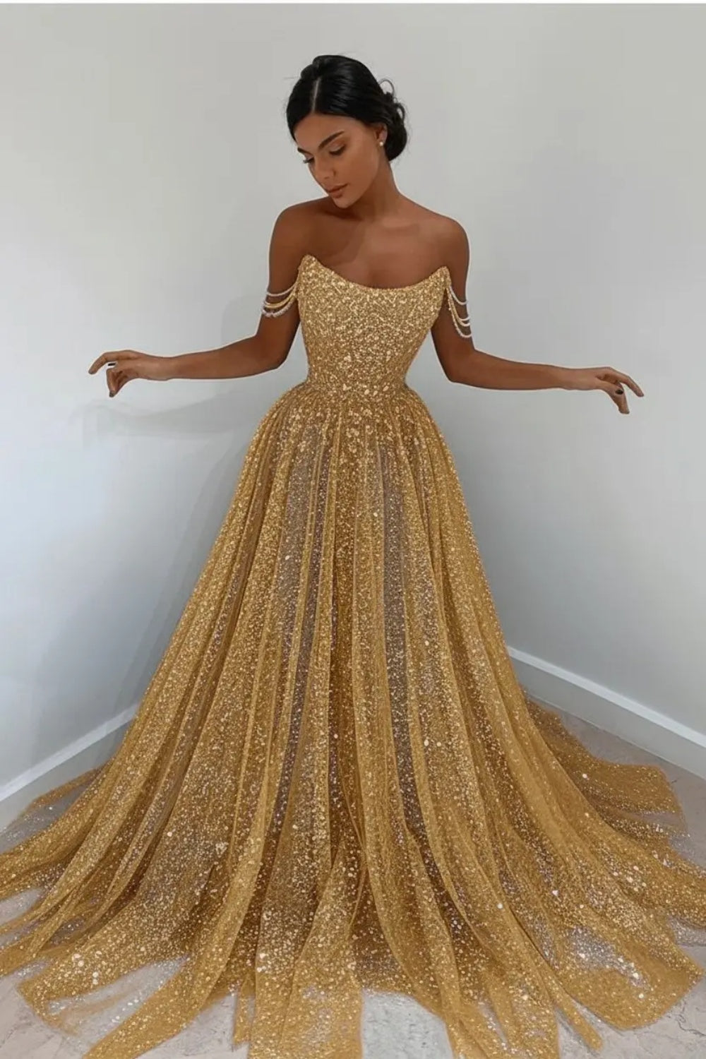 Beautiful Long A-line Scoop Sequined Prom Dress BIZTUNNEL Beautiful Long A-line Scoop Sequined Prom Dress BIZTUNNEL