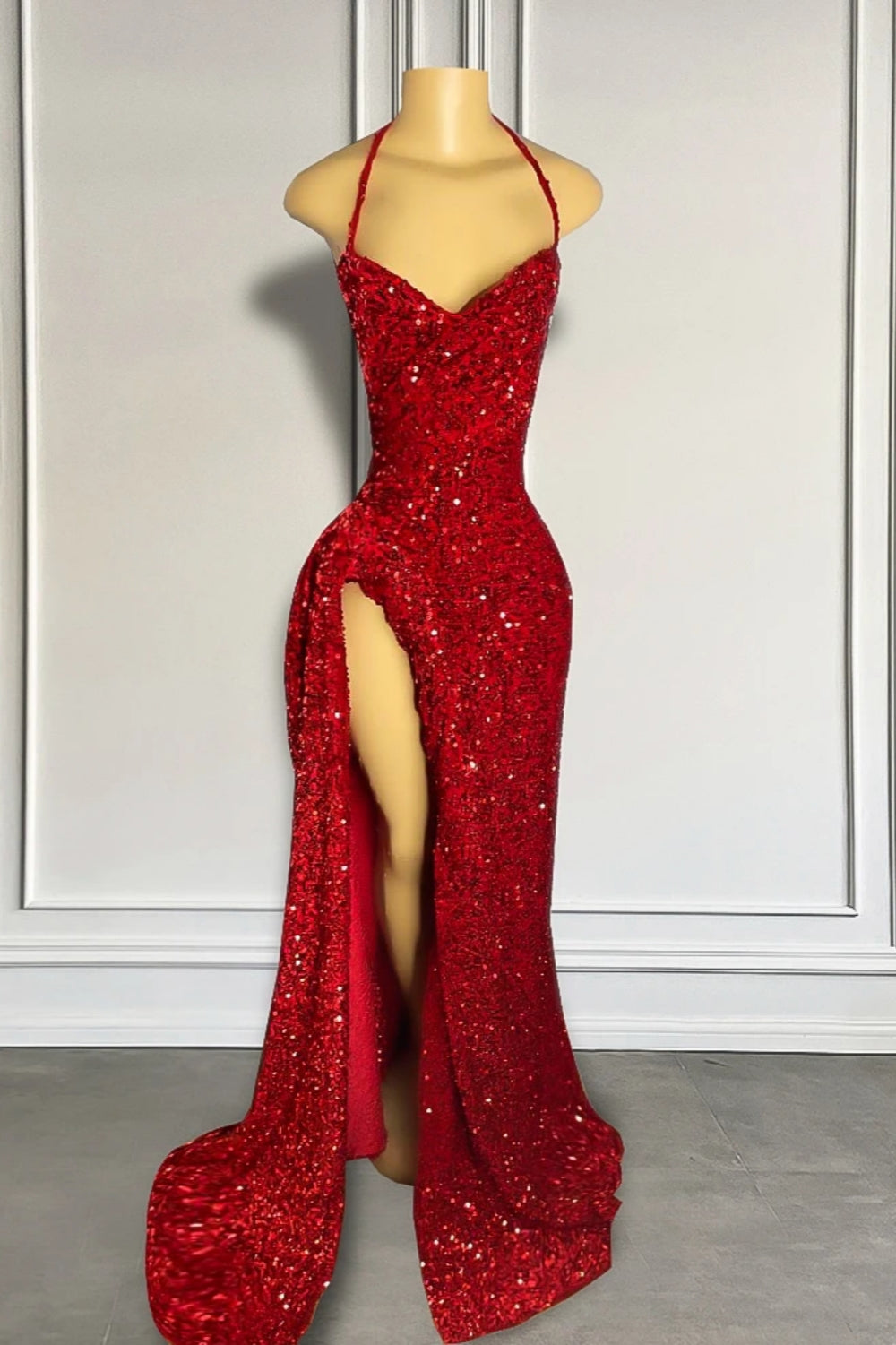 Fabulous V-Neck Spaghetti Straps Split Front Sleeveless Sequined Mermaid Prom Dresses